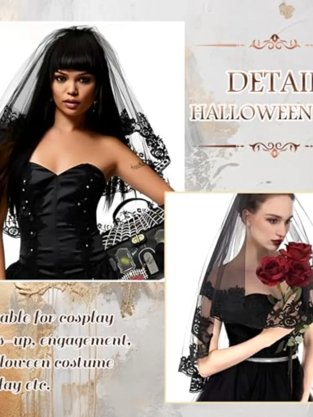 Lace Wedding Veil 2 Tiers Embroidered Floral Edge Bridal Veil